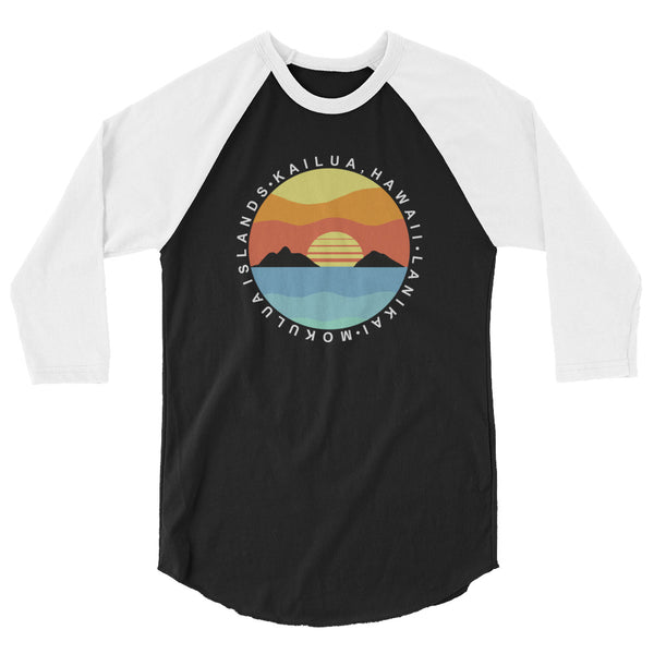 Lanikai Mokulua Islands Circle Graphic 3/4 sleeve Raglan Shirt (Unisex)